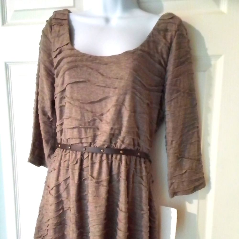 Three Pink Hearts Long Sleeves Belted Body con Lined  Dress Size Large t…